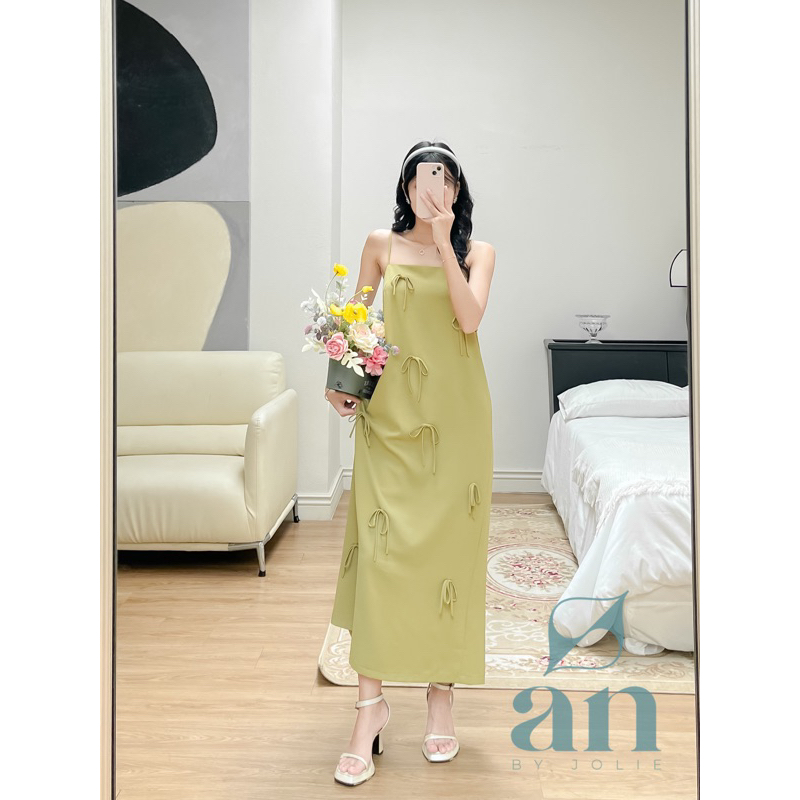 VÁY HAI DÂY DÀI DÁNG SUÔNG ĐÍNH NƠ LISA