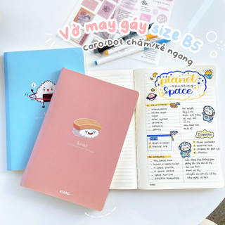 Combo 2 Vở May Dán Gáy Kẻ Ngang Caro Dot Grid Size B5 120 Trang 100GSM KLONG Vở Ghi Chép Học Tập