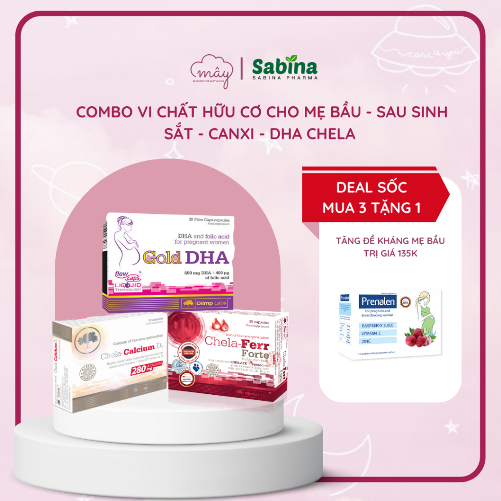 [MUA 3 TẶNG 1] Bộ vi chất hữu cơ Sắt Chela - Canxi Chela - Gold DHA cho mẹ bầu & sau sinh