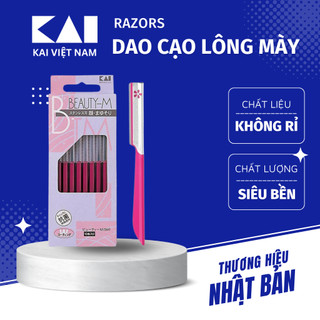 Set 10 dao cạo lông mày lông mặt KAI BEAUTY thân kim loại màu hồng có nắp nhựa bảo vệ