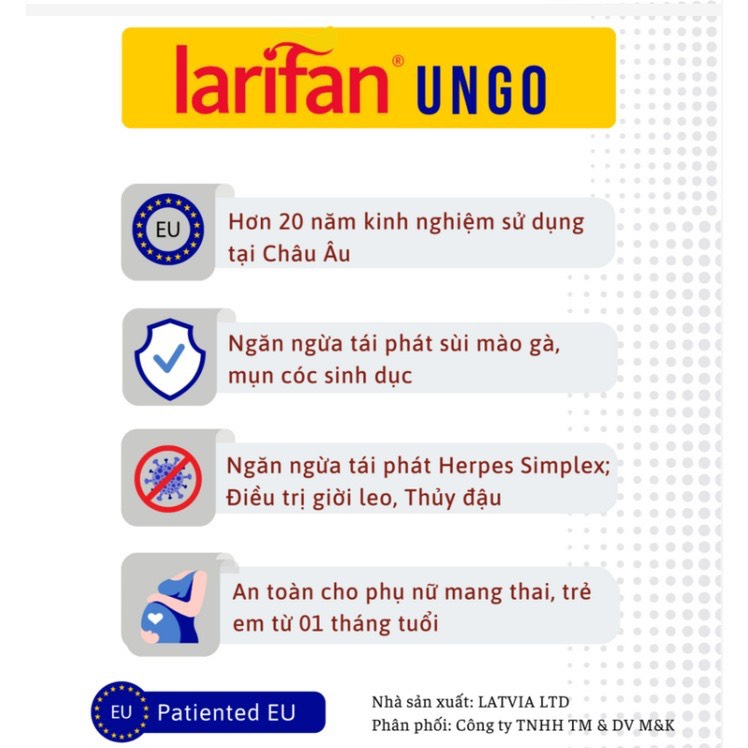 Đẩy lùi HERPES - MỤN RỘP - SUI MAO GA bằng kem bôi Larifan Ungo đến từ Châu Âu
