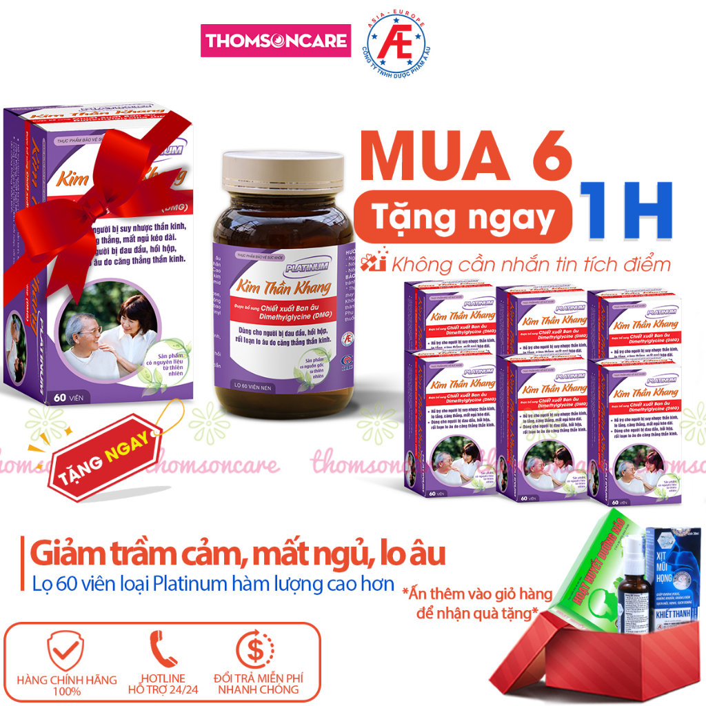 Kim thần khang PLATINUM 60v Combo 6 tặng 1 - Hỗ trợ ngủ ngon, giảm rối loạn lo âu, căng thẳng từ thảo dược - Thomsoncare