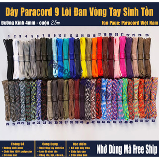 (Cuộn 2,5m) Dây paracord 9 lõi 4mm tròn