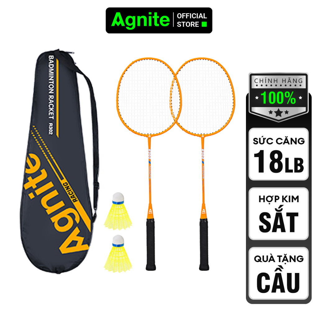 [Giá tốt nhất Mall] Bộ 2 vợt cầu lông giá rẻ chính hãng Agnite, bền, nhẹ, tặng kèm túi vợt và quả cầu lông