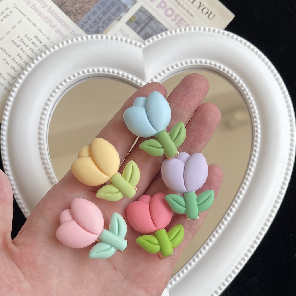 Kẹp tóc mái hoa tulip màu sắc pastel nhẹ nhàng dễ thương