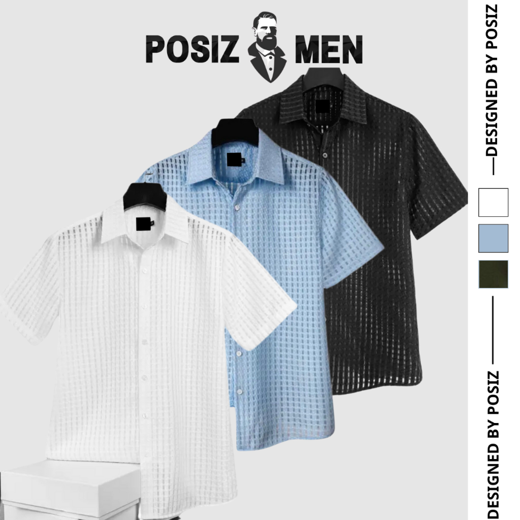Áo sơ mi tay ngắn POSIZ MEN,sơ mi tay ngắn chất vải cotton lưới mặc mát, đi biển đi du lịch POSIZ422