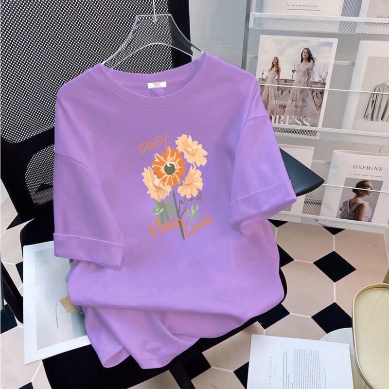 Áo thun nữ , áo phông rộng in hình bông hoa chất liệu cotton co giãn bốn chiều mềm mại thoải mái khi mặc hàng ngày