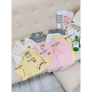 SIZE 8-30KG: Bộ pijama kẻ túi gấu đáng yêu cho bé trai bé gái - BPK