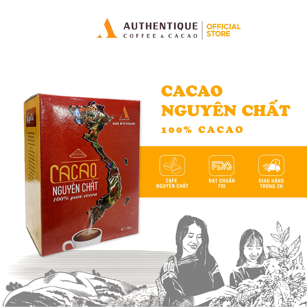 Cacao Nguyên Chất Không đường 150gr - Tốt cho sức khỏe - Đẹp da |Authenentique Cacao