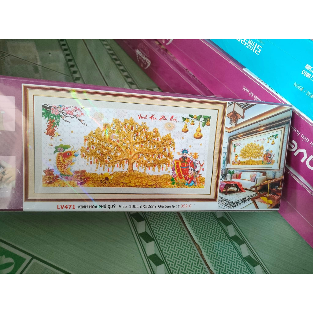 Tranh đính đá Cây Tài Lộc - kích thước :120x65cm