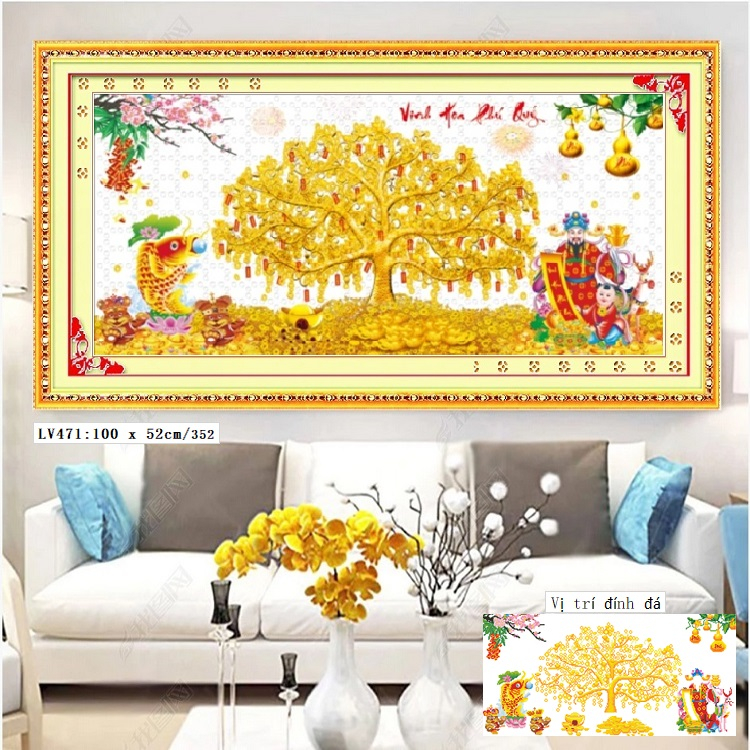 Tranh đính đá Cây Tài Lộc - kích thước :120x65cm
