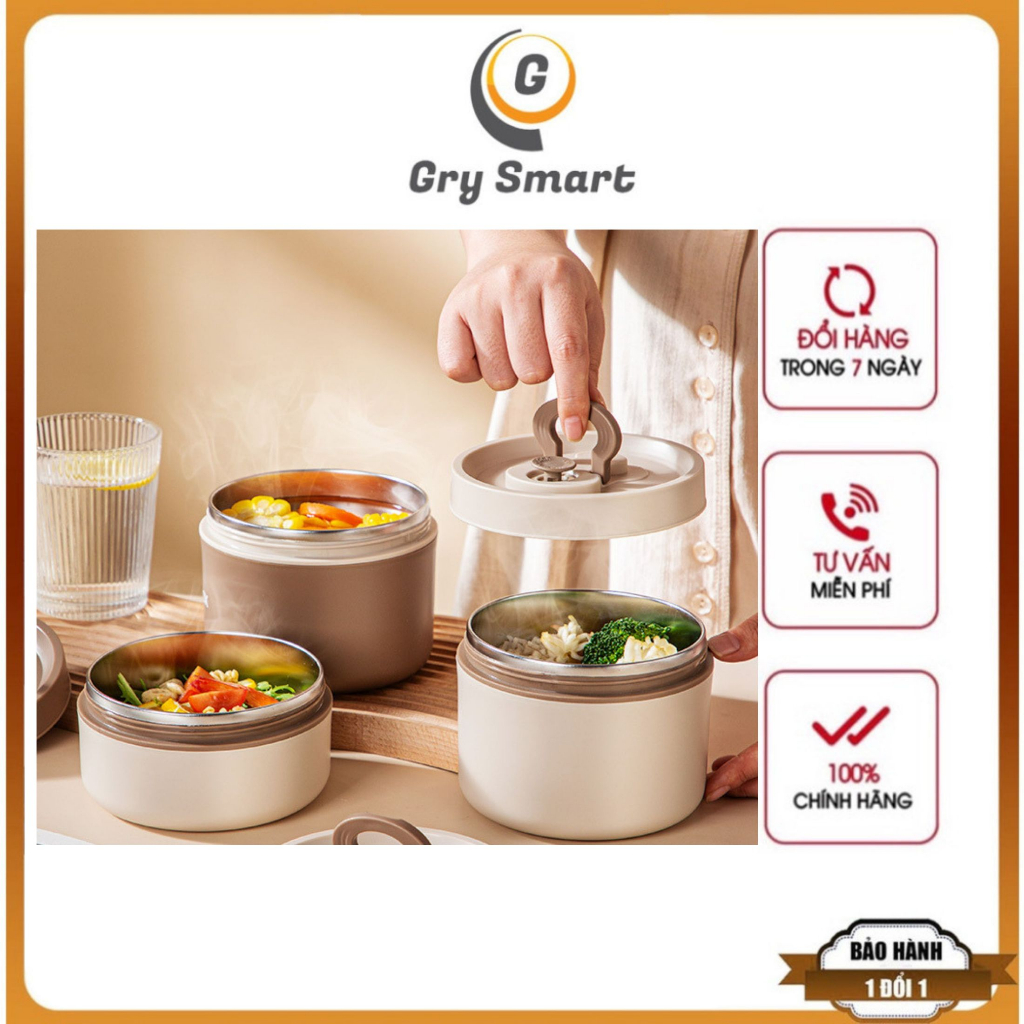 Hộp Đựng Cơm Giữ Nhiệt Chất Liệu Inox 304 Chống Gỉ Cao Cấp Dùng Được Lò Vi Sóng Cặp Lồng Giữ Nhiệt Nắp Nhựa Chống Tràn