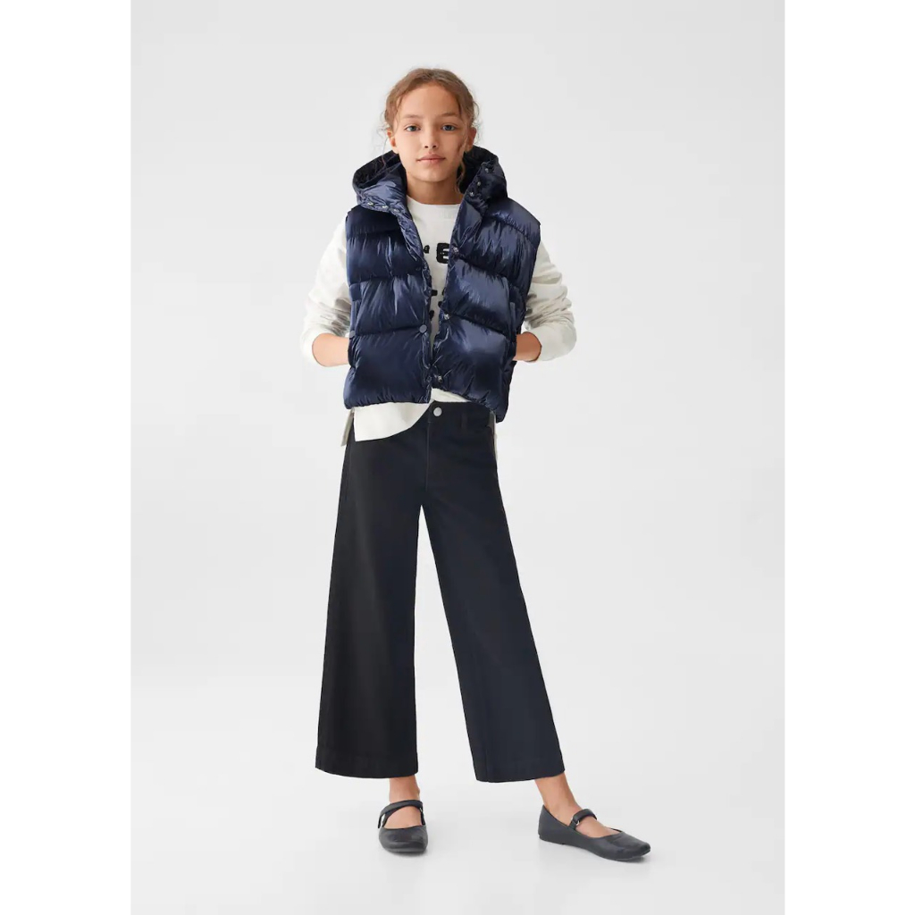 Gile phao bé gái metallic xanh than bóng