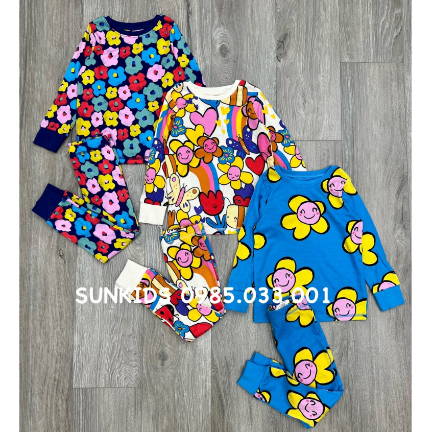 Bộ thu đông bé gái cotton Họa tiết Hoa