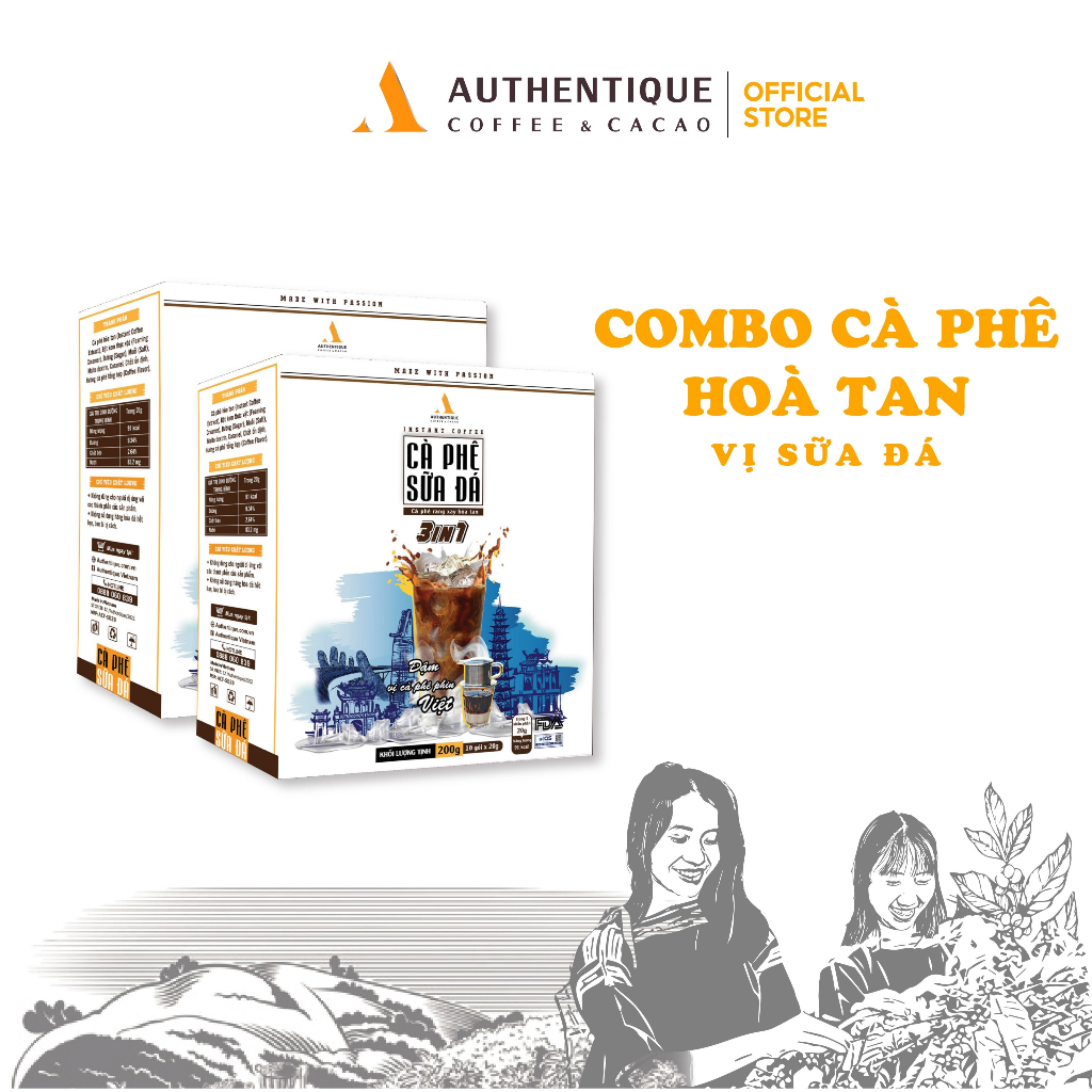 Cà phê sữa đá pha sẵn hòa tan 3in1 (20G x 10Gói) - Đậm vị cà phê | Authentique Instant Coffee