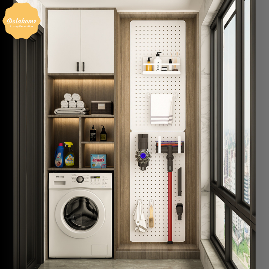 Bảng lỗ Pegboard Dola Home kim loại cao cấp. Kệ để máy hút bụi Dyson, đồ dùng gia đình và dụng cụ vệ sinh nhà cửa
