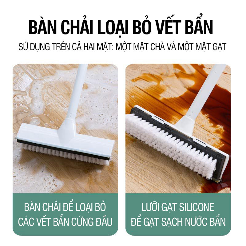 Cây chà sàn nhà tắm Kitimop-Z2 chổi cọ sàn và gạt nước đa năng 2 trong 1, cán thép không gỉ dài 127cm