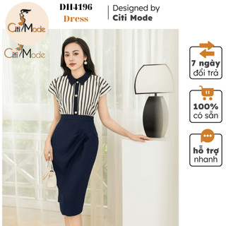 Đầm công sở CITI MODE FASHION thiết kế dáng ôm kẻ xanh navy phối chân váy 1 màu DH4196