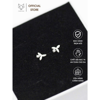 Khuyên Tai Bạc Ta CaoBac Silver Nữ Ba Lá Ổ Đá Mini Đơn Giản Basic