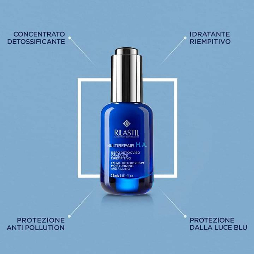 Tinh chất thải độc, trẻ hóa làn da, dưỡng ẩm Rilastil Multirepair HA Facial Detox Serum Moisturizing - Hàng chính hãng