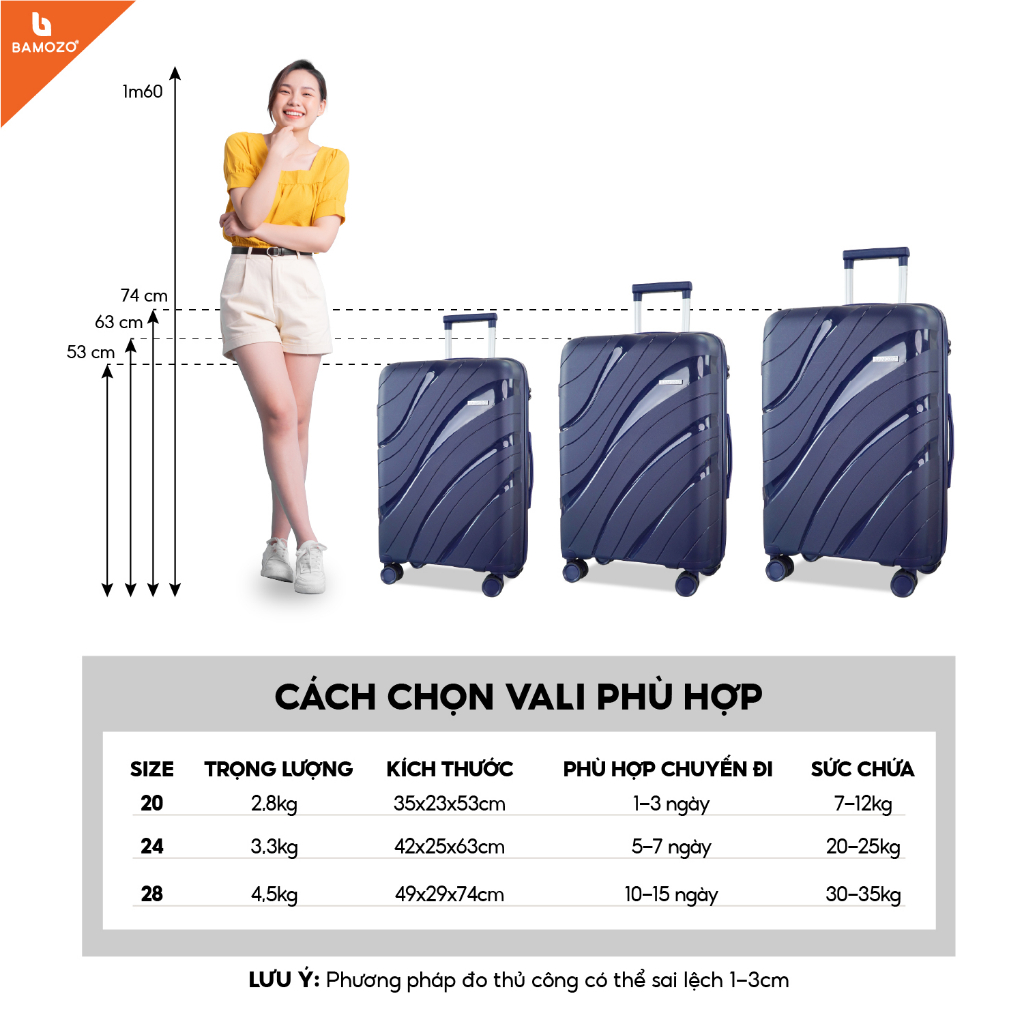 Vali Du Lịch Nancy Bamozo Size 20/24 Nhựa PP Cao Cấp, Vali Du Lịch Chống Vỡ Bảo Hành 5 Năm 1 ĐỔI 1 TRONG 30 NGÀY