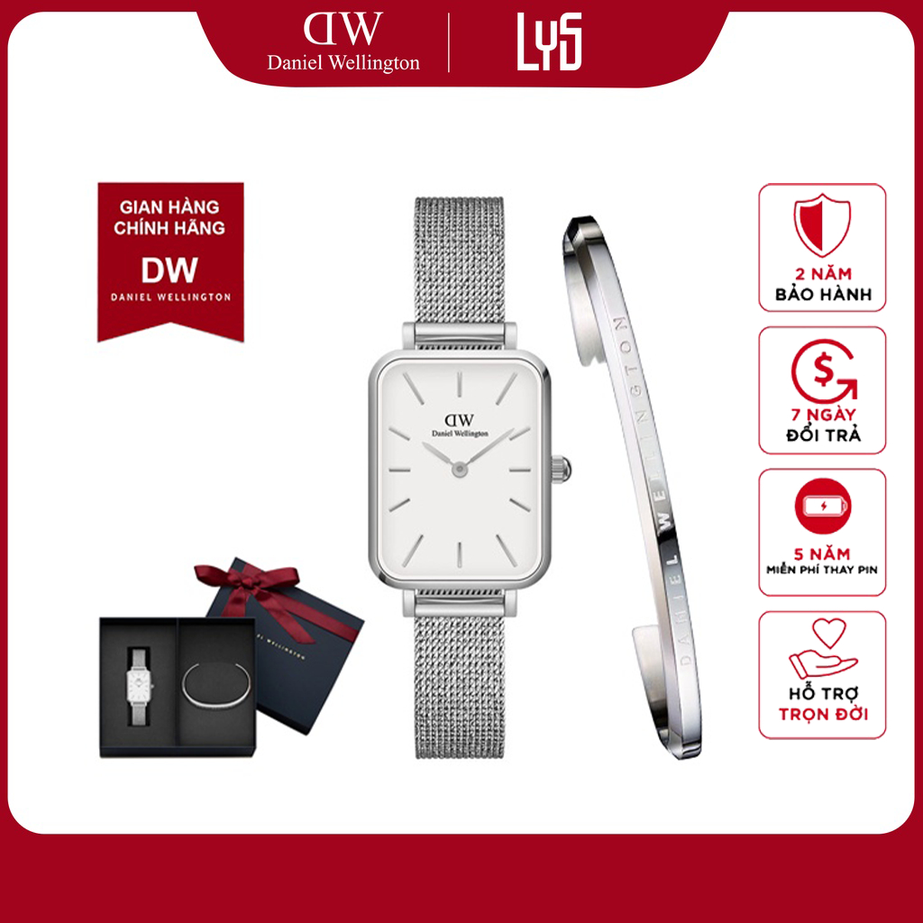 Đồng hồ Daniel Wellington Quadro Pressed Sterling & Vòng Tay DW - Đồng hồ Nữ DW Fullbox  Chính Hãng  20x26mm