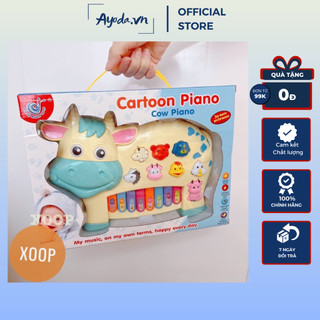 Đồ chơi đàn piano bò sữa phát sáng, phát nhạc, âm thanh màu sắc sống động kích thích giác quan cho bé
