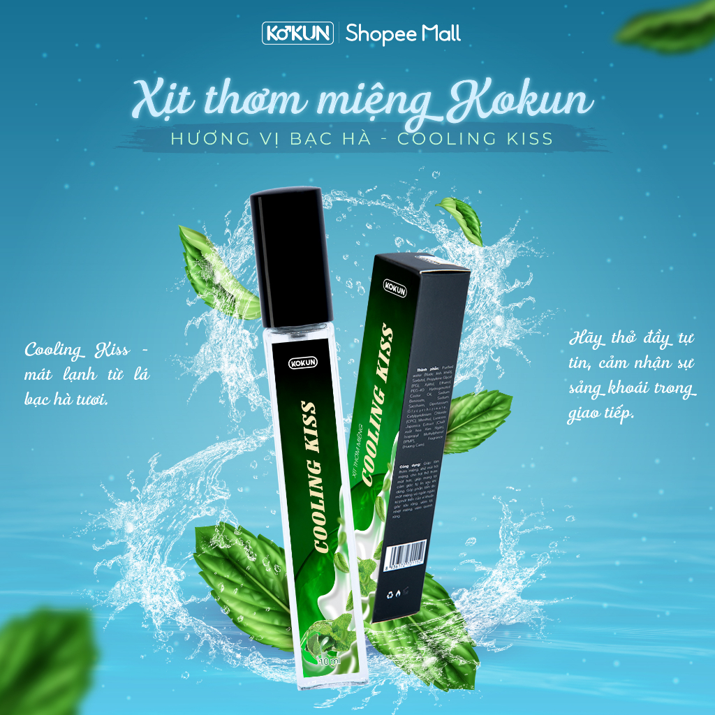 Xịt thơm miệng KOKUN 10ml 3 vị Đào, Bạc Hà, Cam hương trái cây ngọt ngào, the mát