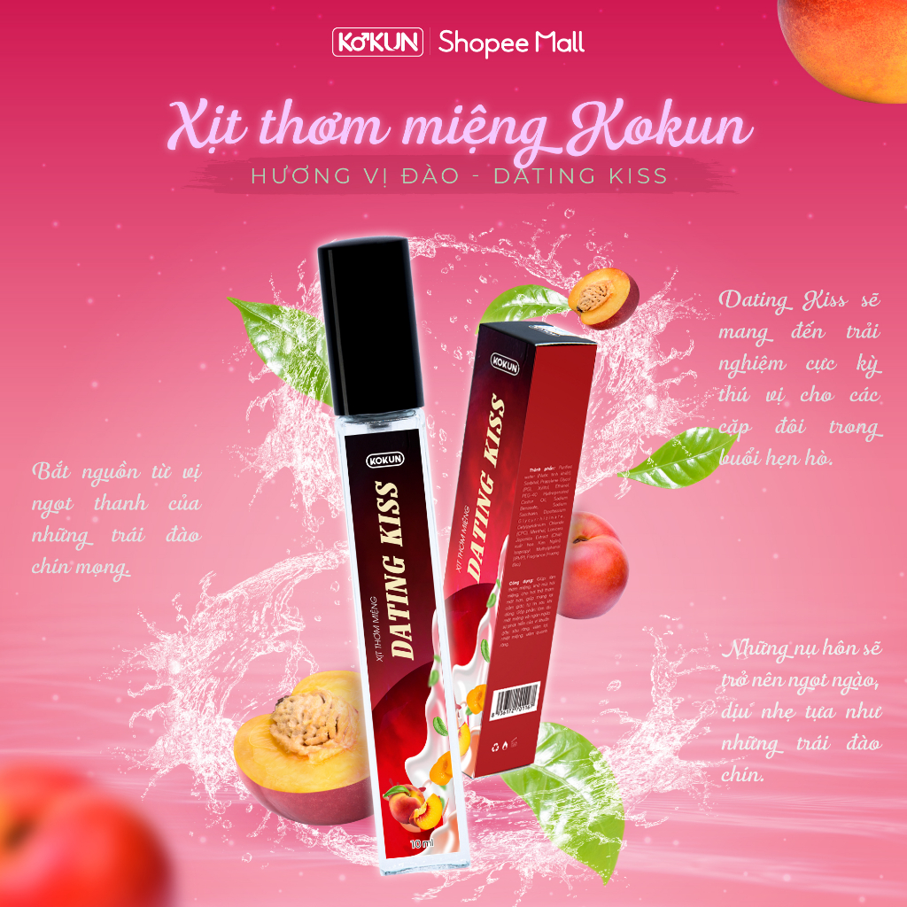 Xịt thơm miệng KOKUN 10ml 3 vị Đào, Bạc Hà, Cam hương trái cây ngọt ngào, the mát