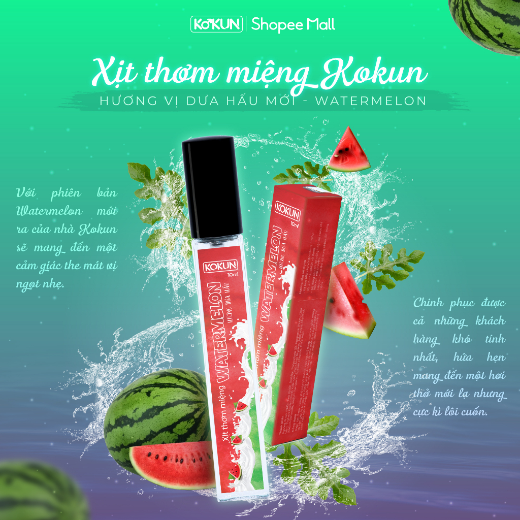 Xịt thơm miệng KOKUN 10ml 3 vị Đào, Bạc Hà, Cam hương trái cây ngọt ngào, the mát