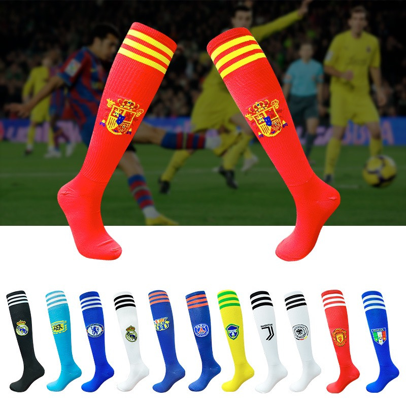 Vớ Bóng Đá Tất Đá Banh CLB Cổ Cao Co Giãn Chống Trơn Trượt Cho Trẻ Em & Người Lớn Chelsea MU Real Barca Argentina Brazin