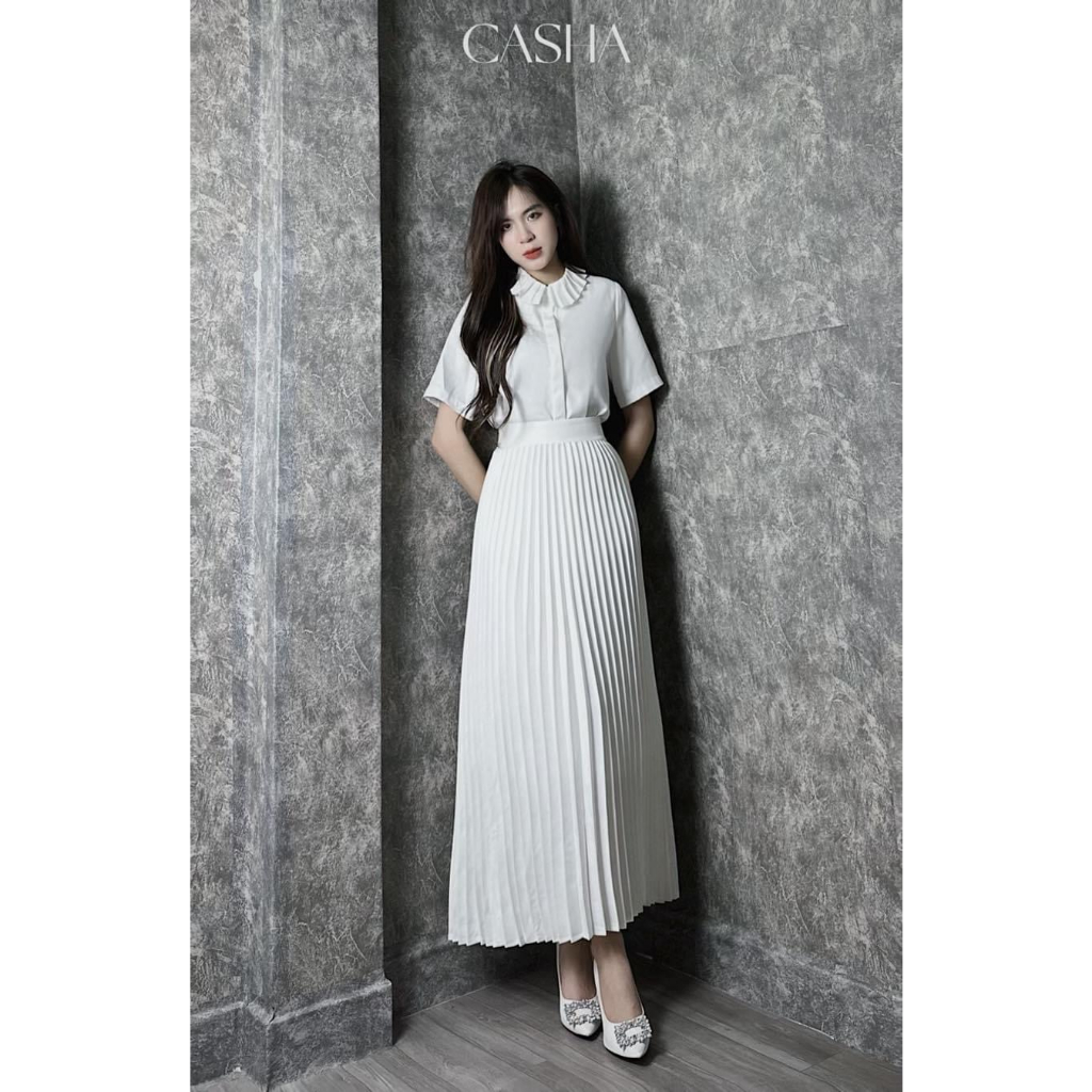Chân váy xếp ly dáng dài Anee CASHA vải Tuytsi