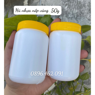 Hủ nhựa vuông hdpe đựng bột 50g/100g nắp vàng