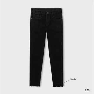 Quần Jean Nam Lb, Màu Đen Trơn Lai Tua , Phom Skinny, Chiều Dài Quần 92cm