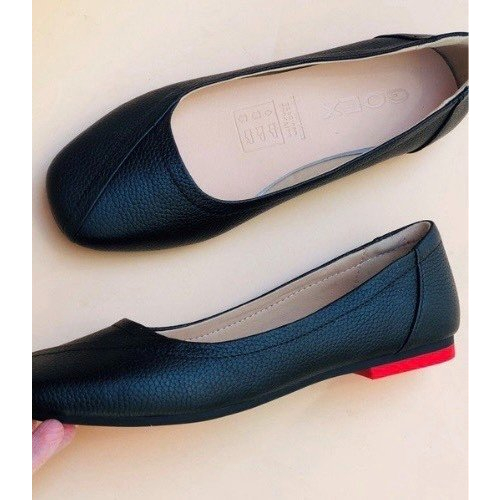 Giày đồng phục nữ nhà hàng khách sạn, Giày búp bê đế bệt da thật, mũi vuông