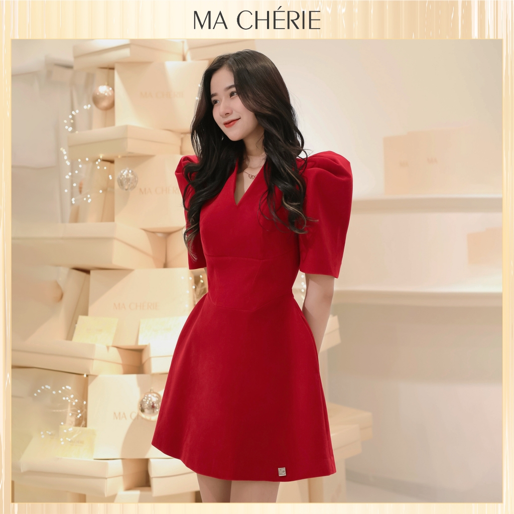 Váy nữ TIRIUS thiết kế tay áo xếp phồng chất liệu Kate Hàn MA CHÉRIE - VMC201101