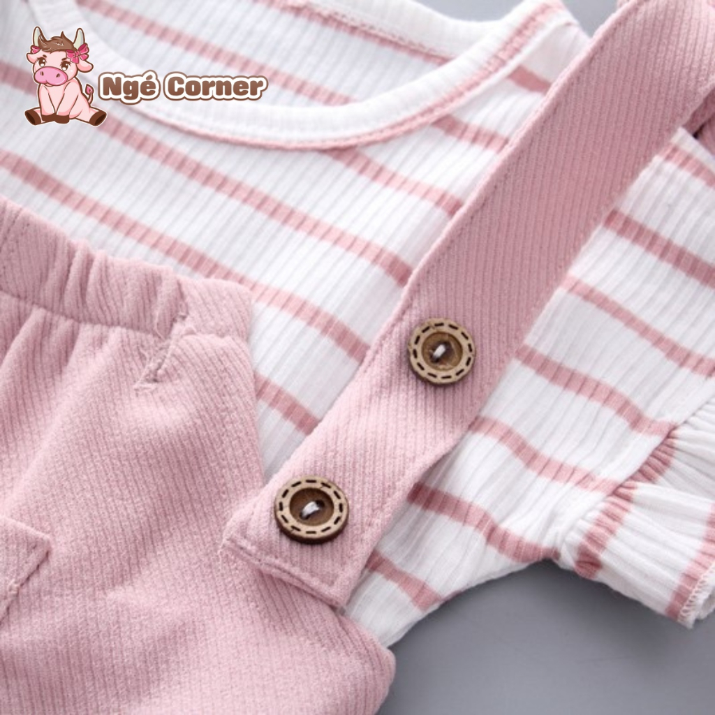 Set Yếm Thun Công Chúa Kẻ Ngang Cho Bé Gái Cực Đáng Yêu, Bộ Yếm Ngắn Tay Cho Bé