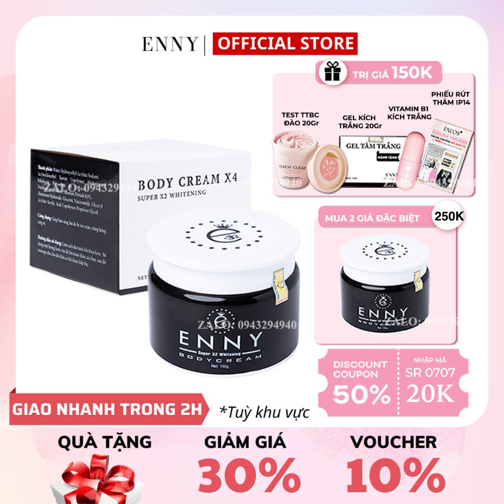Kem Body X4 (Nâng Cấp 2023) Trắng Da Dưỡng Ẩm Chống Nắng Toàn Thân ENNY Tặng 3 Quà 150gr