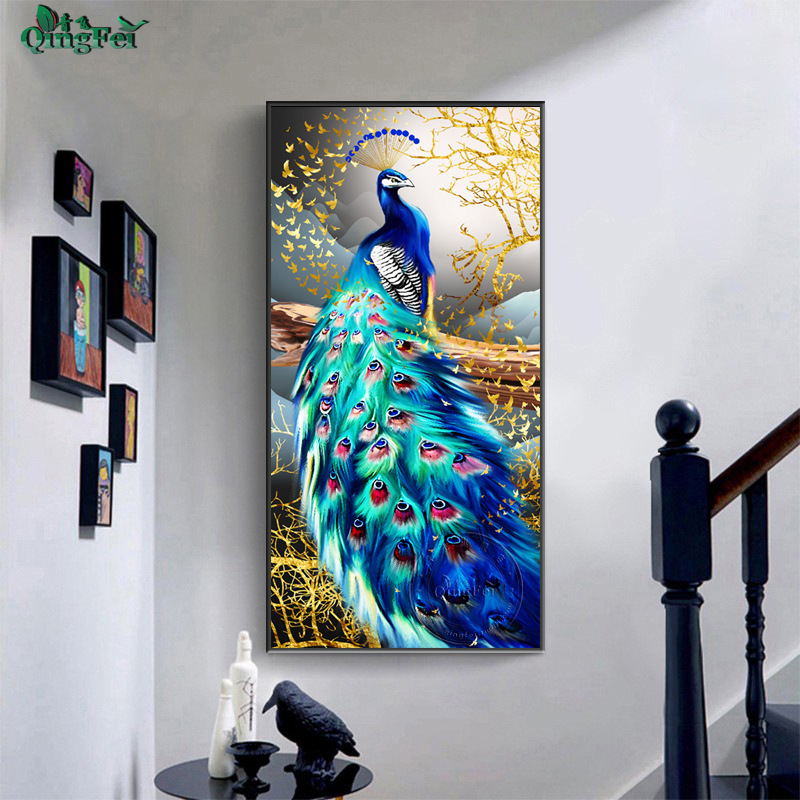 Tranh thêu kín chữ thập con công E142, kích thước 50*90 cm