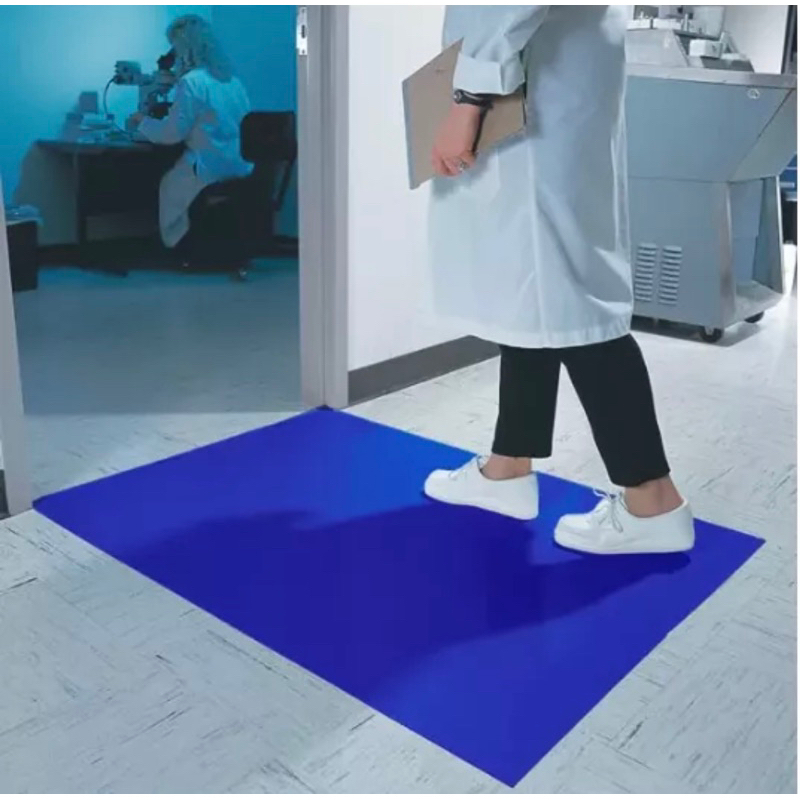 (Hộp 10 tập 60*90cm) Thảm dính bụi phòng sạch, tấm dính bụi phủ keo chuyên dụng phòng sạch màu xanh dương độ dính 35 mic