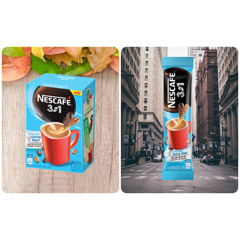 Cà phê hòa tan Nescafé 3in1 vị hài hòa không ngọt - công thức cải tiến (20 gói x 10g)