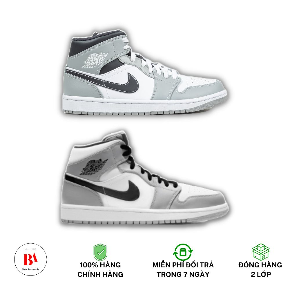 Chính Hãng Giày Jordan 1 Mid Light Smoke Grey v Smoke Grey