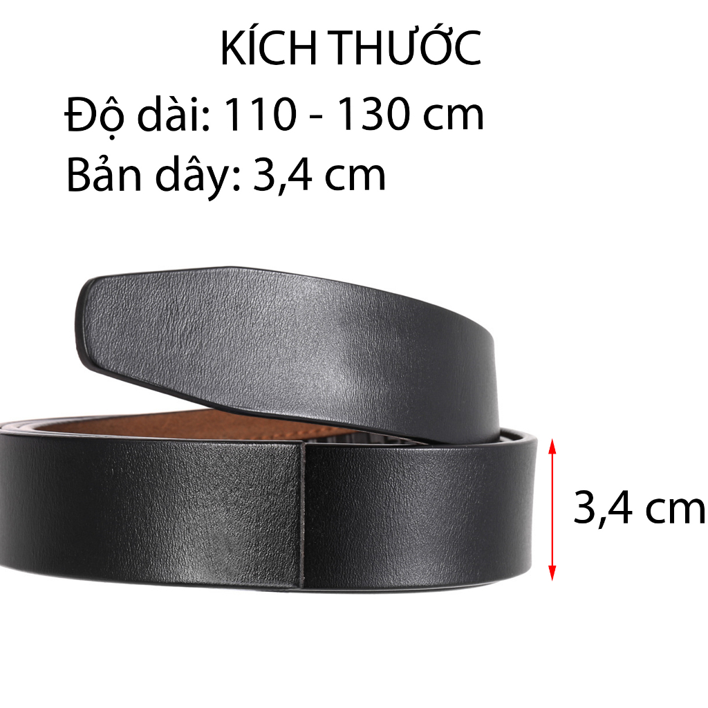 Dây thắt lưng nam không đầu khóa dây nịt nam da bò nguyên tấm Menwis D01 bản dây 3.4cm khóa tự động