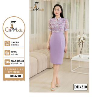 Đầm công sở CITI MODE FASHION thiết kế dáng ôm hoa tím phối chân váy 1 màu DH4210