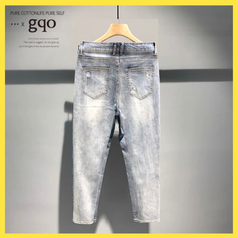 Quần jean nam rách gối màu xanh chất liệu bò cao cấp,Quần jean nam rách khóa gối co dãn 4 chiều form skinny_store6868