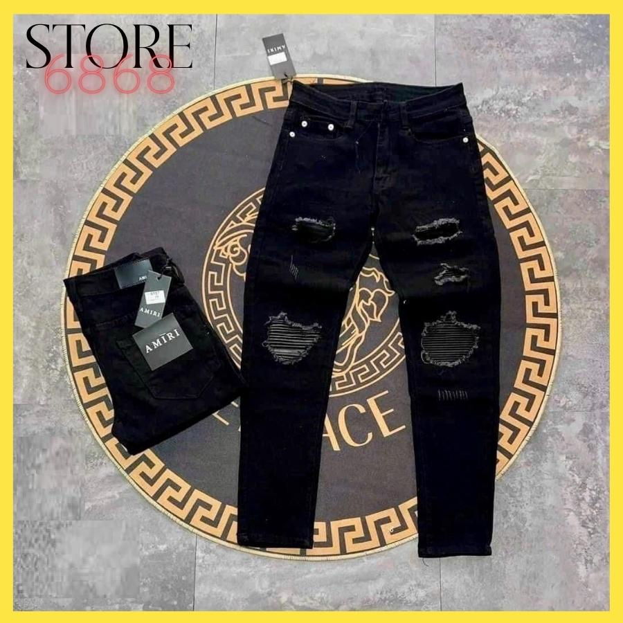 Quần jean nam rách gối màu xanh chất liệu bò cao cấp,Quần jean nam rách khóa gối co dãn 4 chiều form skinny_store6868