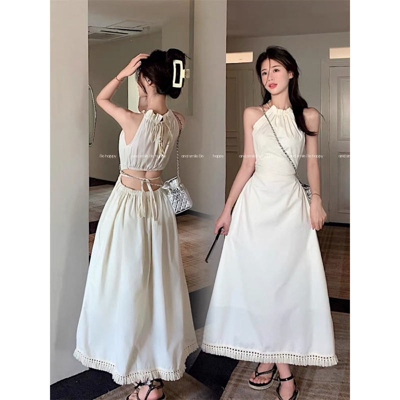 Đầm Yếm Hở Lưng Tua Rua