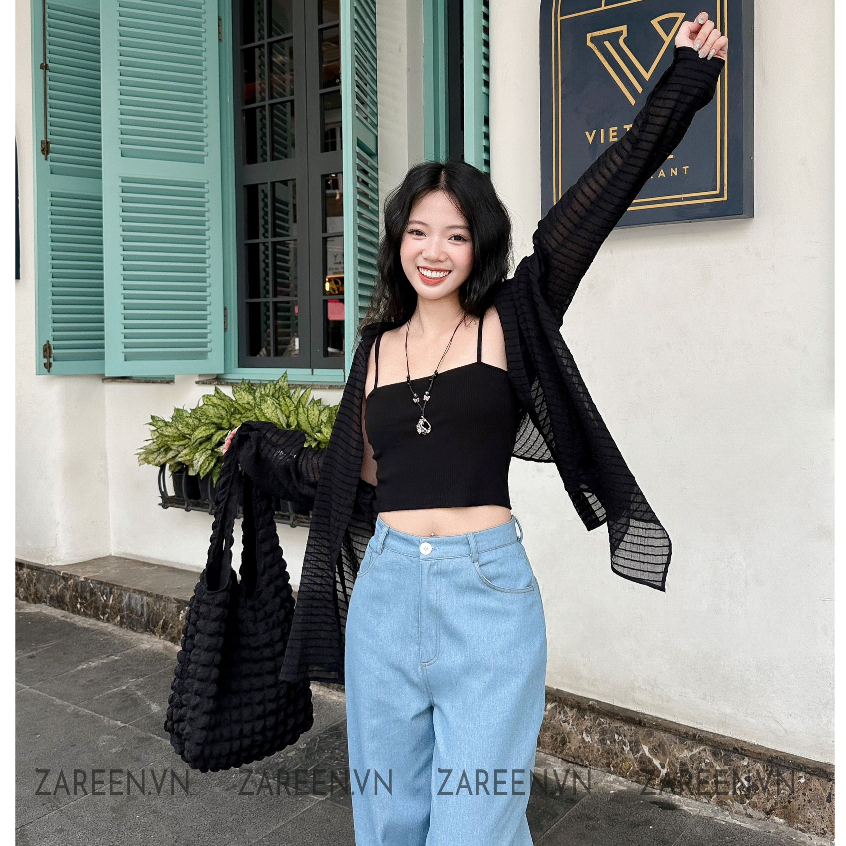 ZAREEN | ÁO SƠ MI VOAN SỌC VẠT XÉO ZAREEN SOM69 - ĐEN