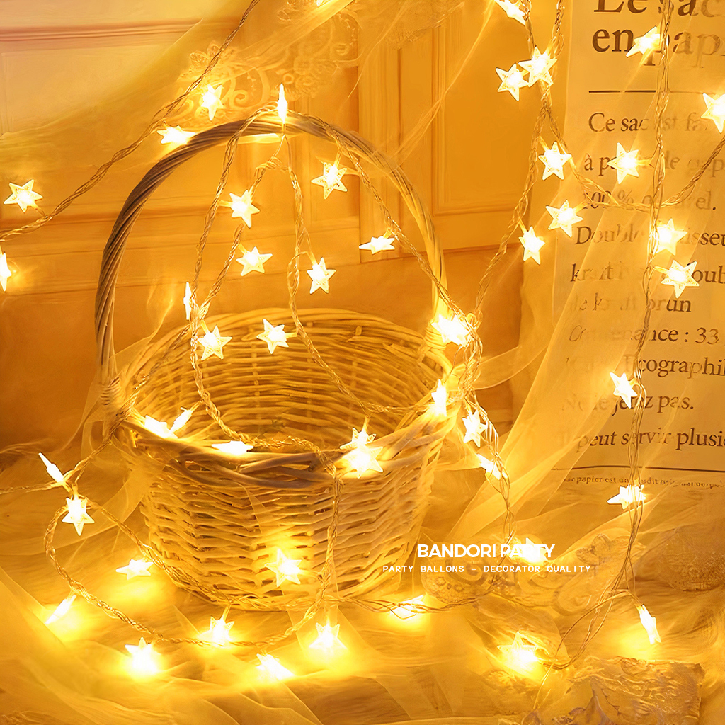 Dây Đèn Led Ngôi Sao Trang Trí Màu Nắng Ấm 20 Bóng Dài 3M Bandori