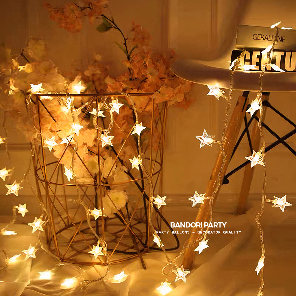 Dây Đèn Led Ngôi Sao Trang Trí Màu Nắng Ấm 20 Bóng Dài 3M Bandori